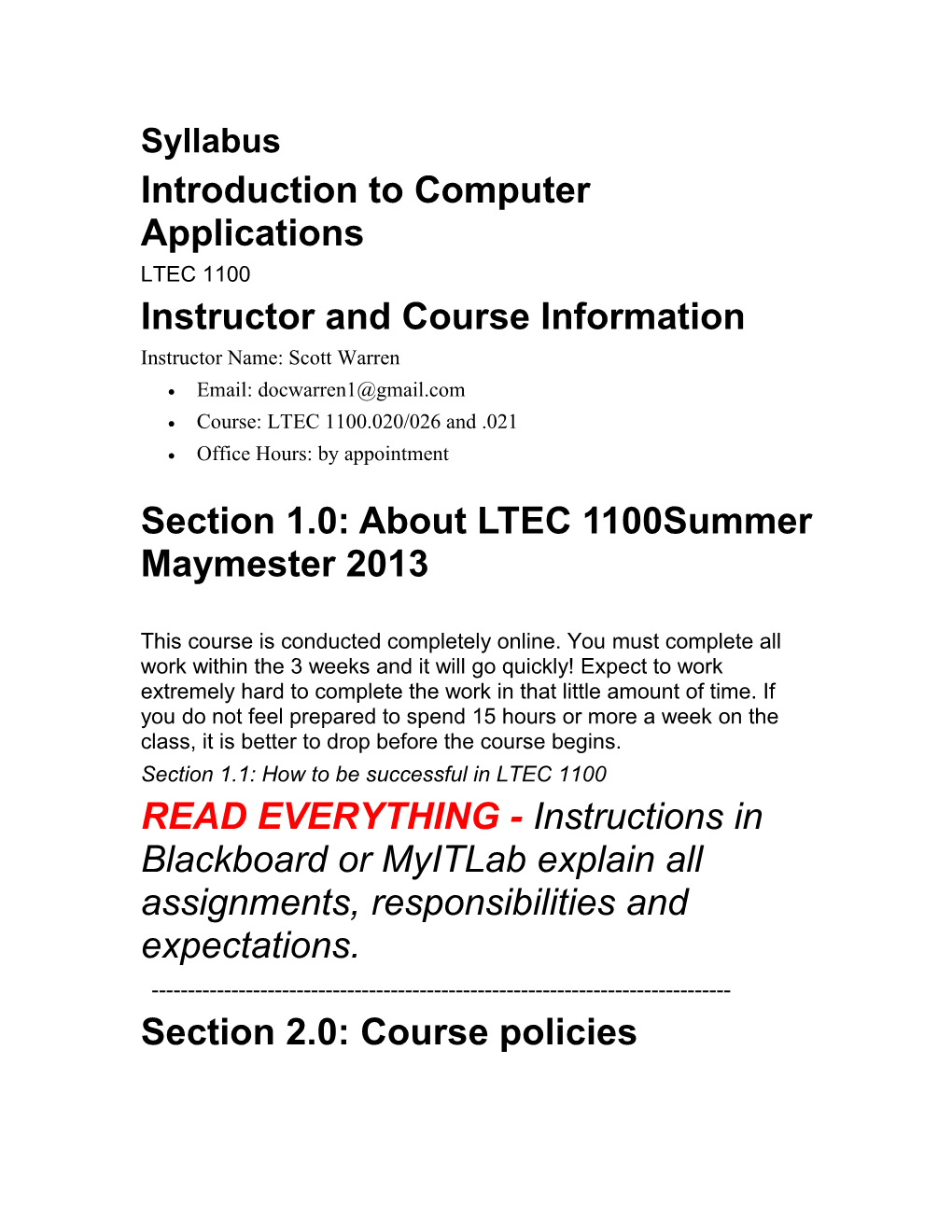 Instructor and Course Information