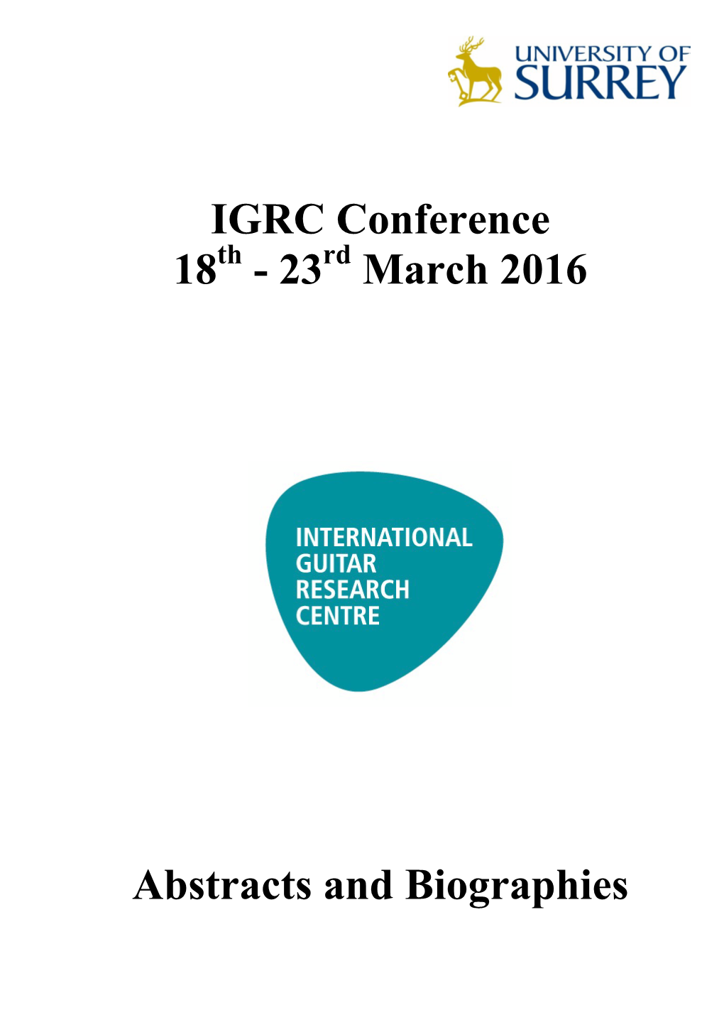 IGRC Conference 18Th - 23Rd March 2016