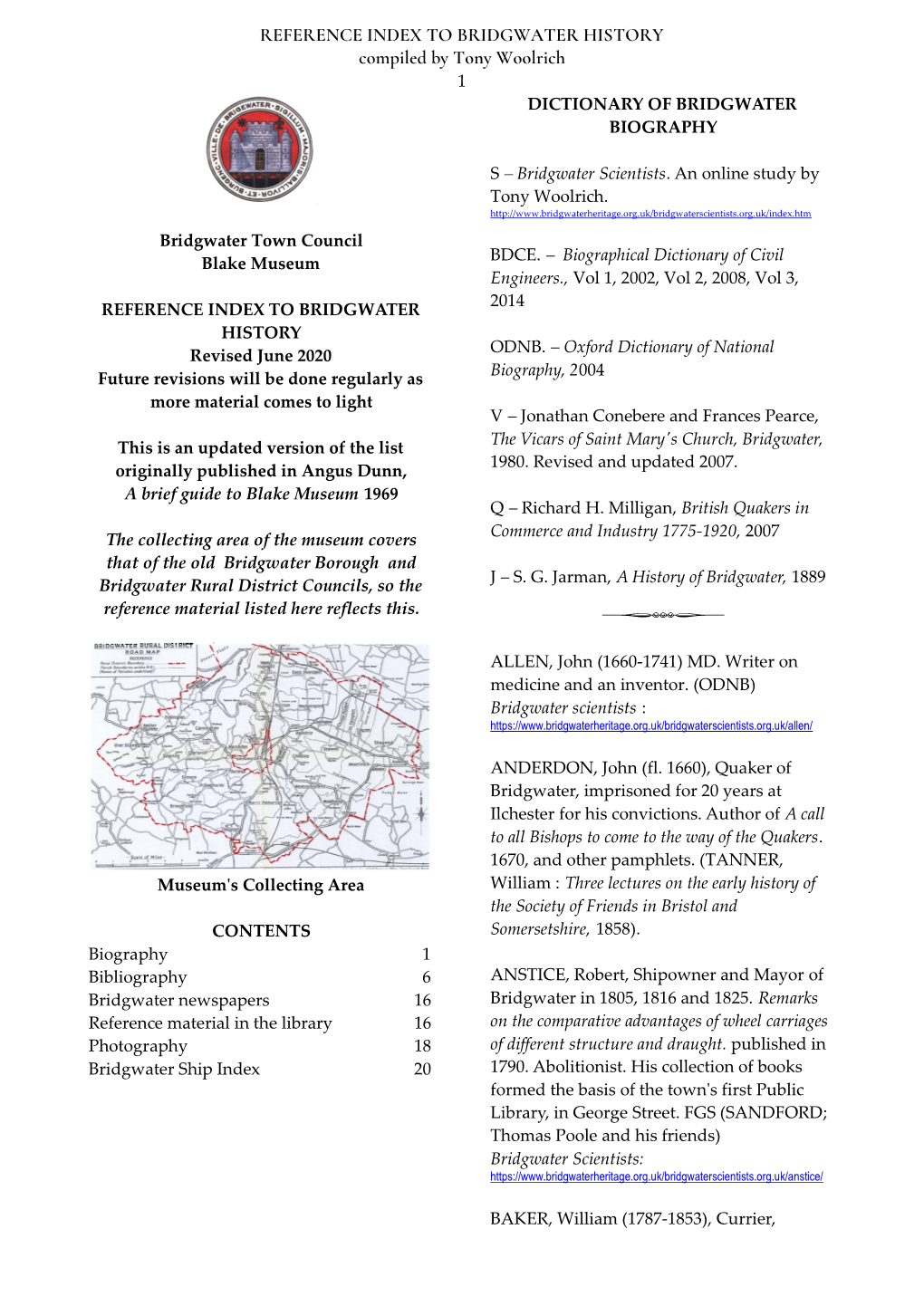 Reference Index to Bridgwater History, Online Version REVISED 2.Rtf