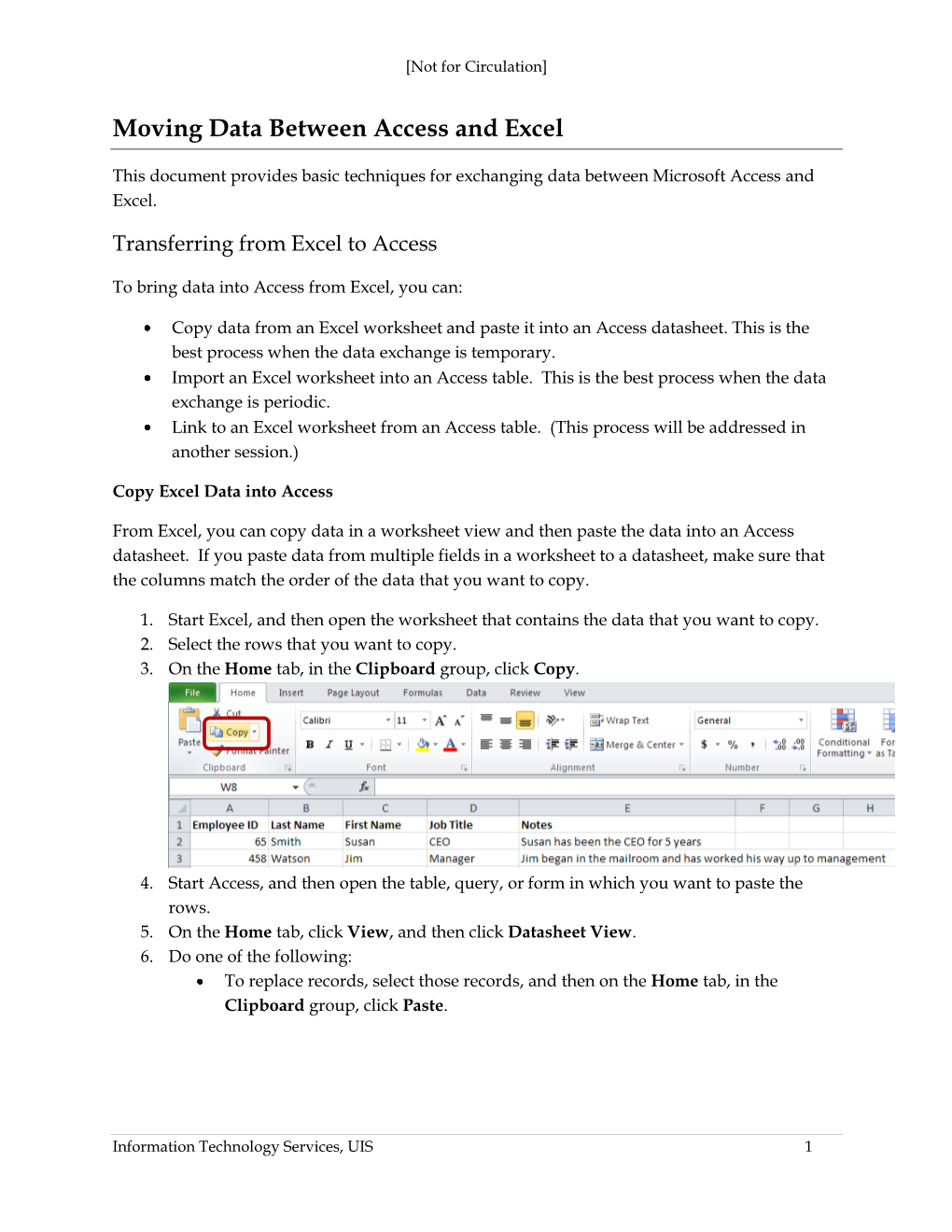 Moving Data Between Access and Excel