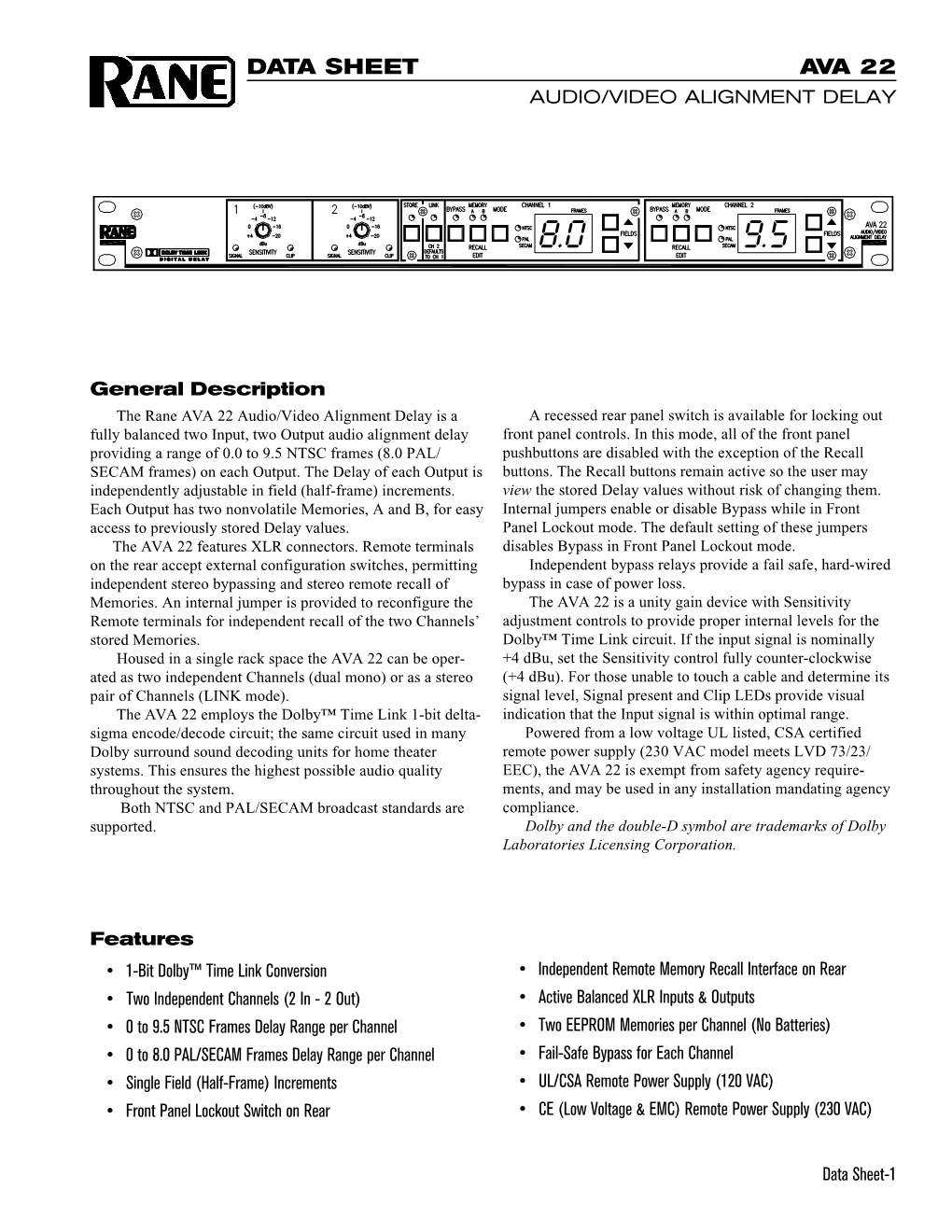 Ava 22 Data Sheet