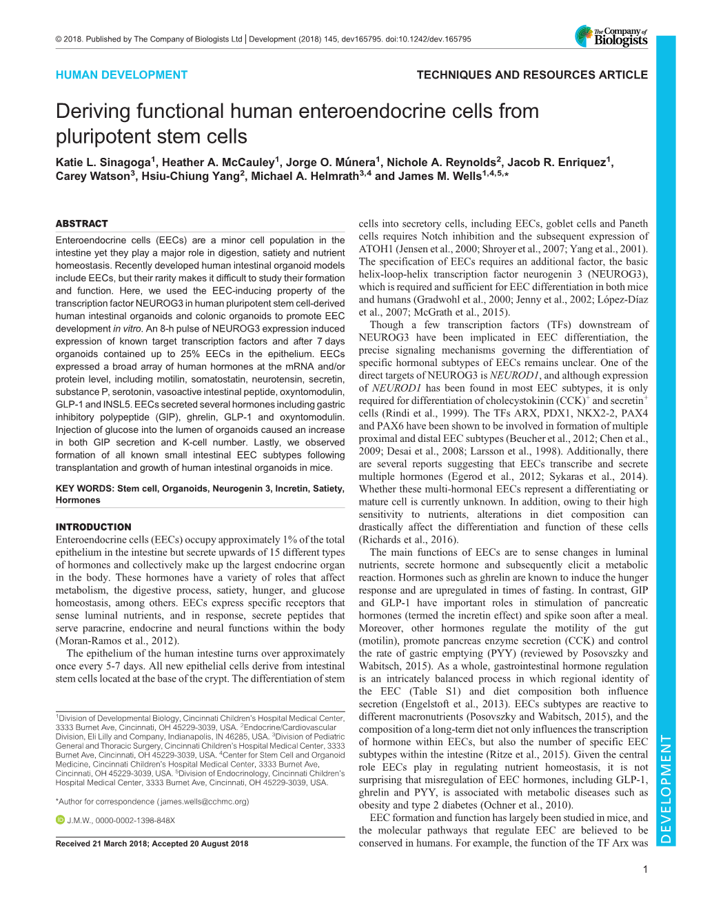 Deriving Functional Human Enteroendocrine Cells from Pluripotent Stem Cells Katie L