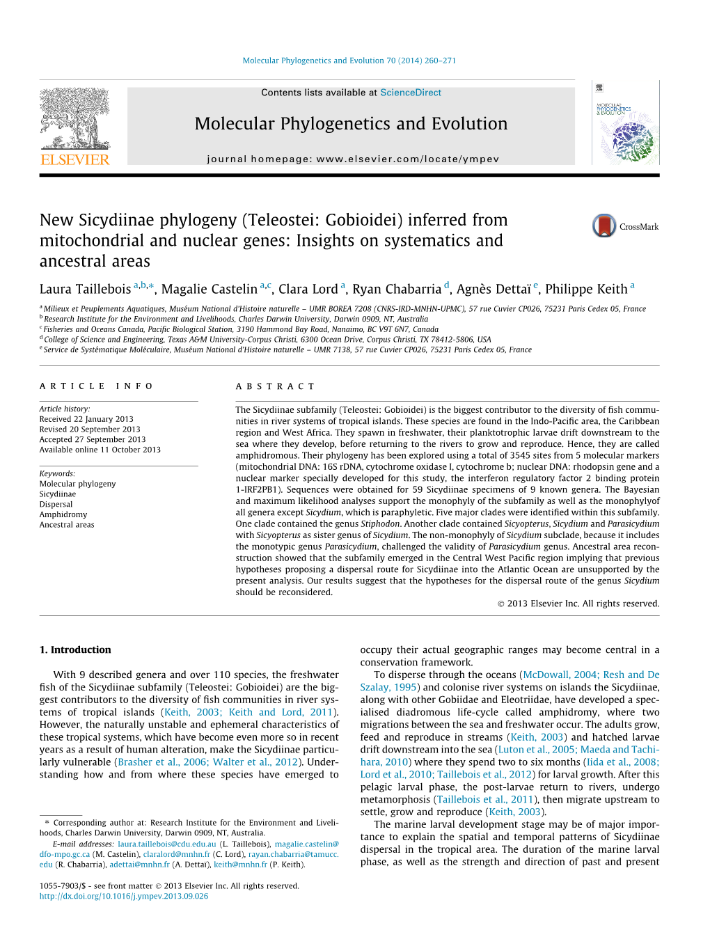 New Sicydiinae Phylogeny (Teleostei: Gobioidei)