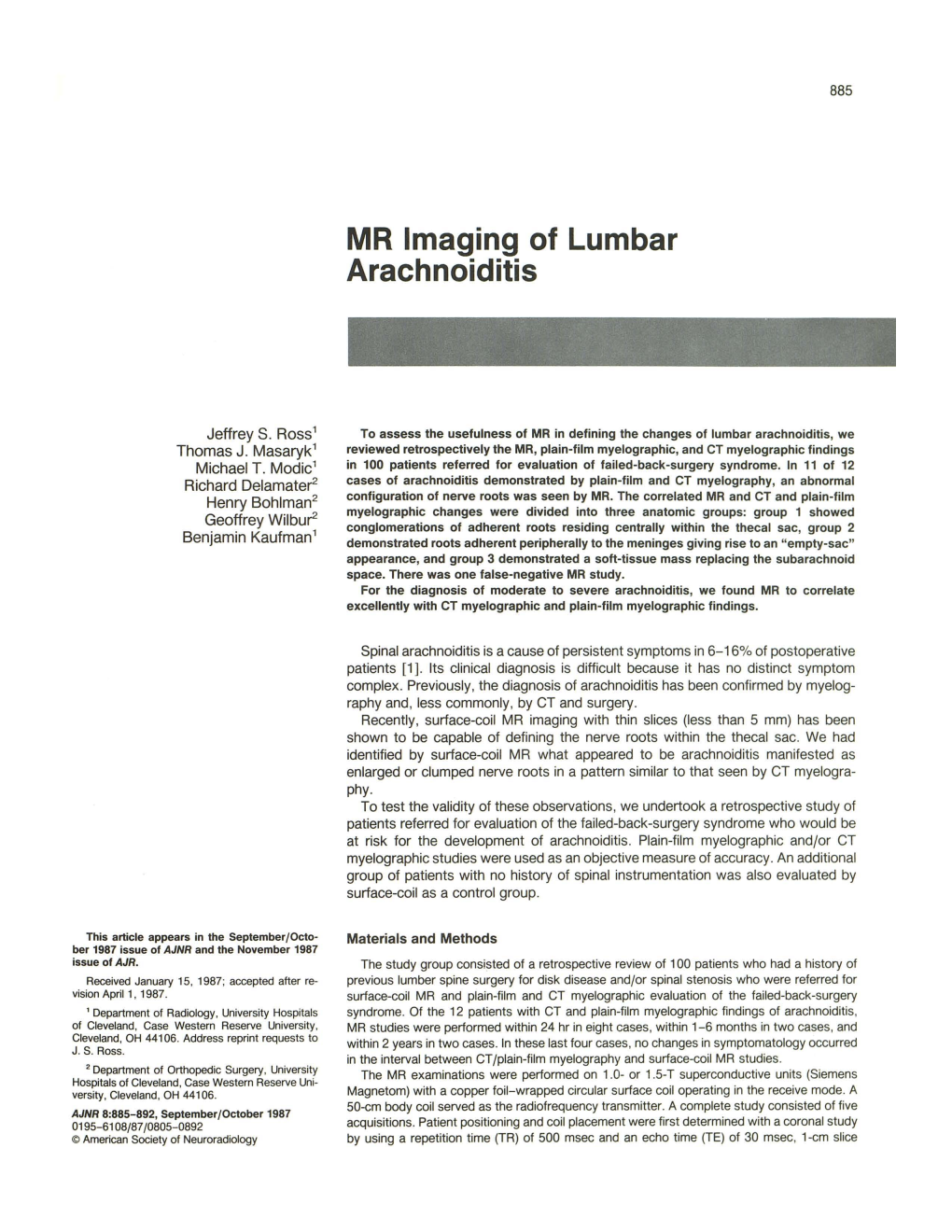 MR Imaging of Lumbar Arachnoiditis