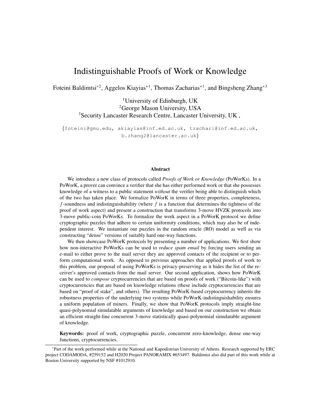 Indistinguishable Proofs of Work Or Knowledge