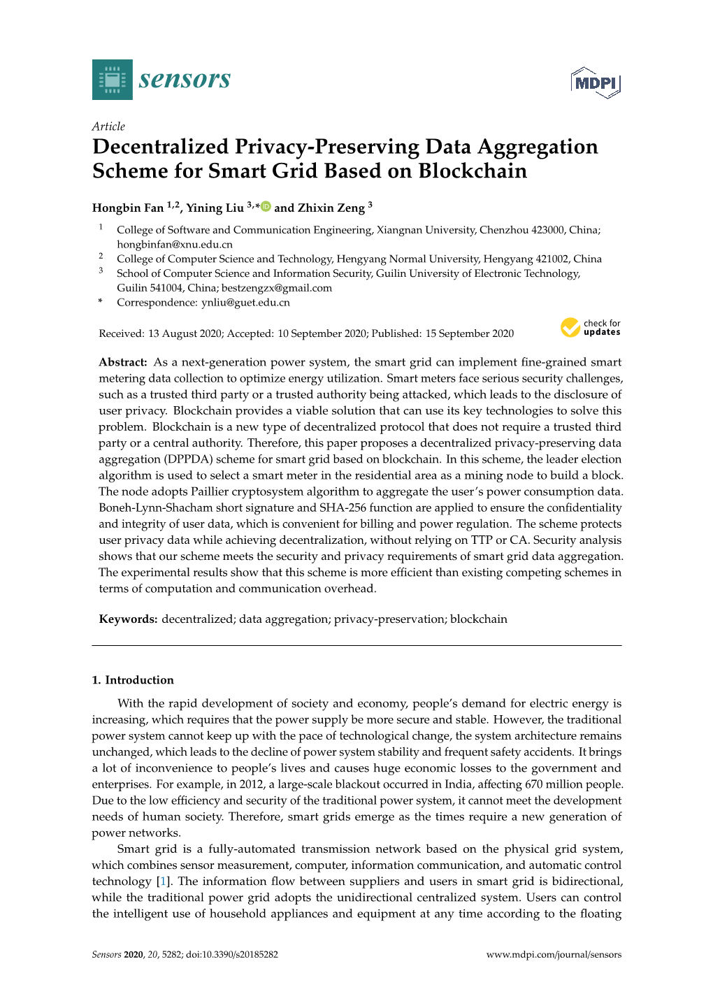 Decentralized Privacy-Preserving Data Aggregation Scheme for Smart Grid Based on Blockchain