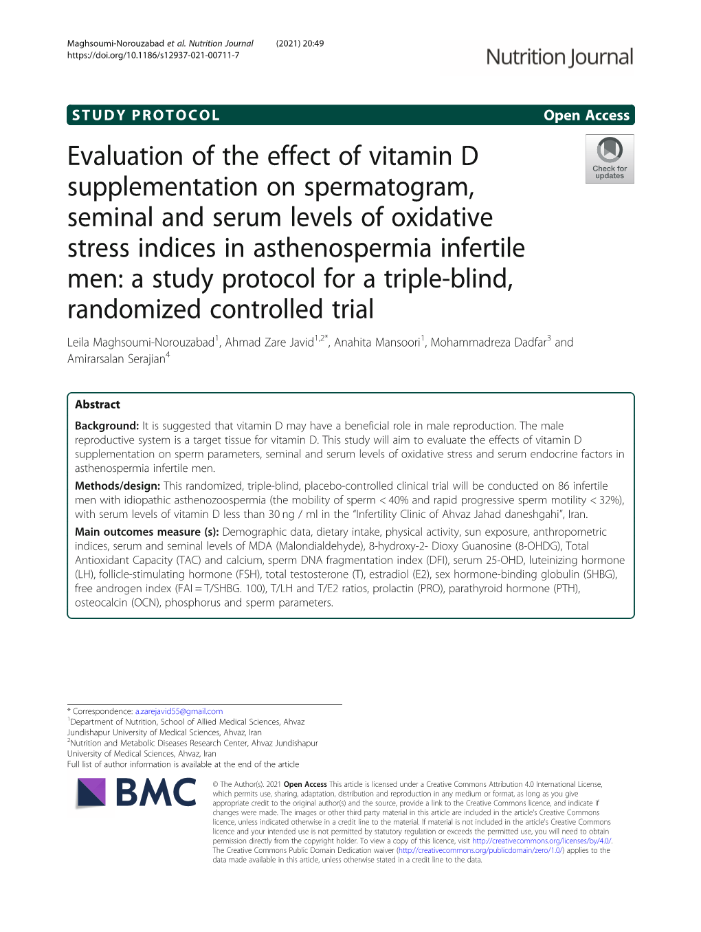 Evaluation of the Effect of Vitamin D Supplementation on Spermatogram