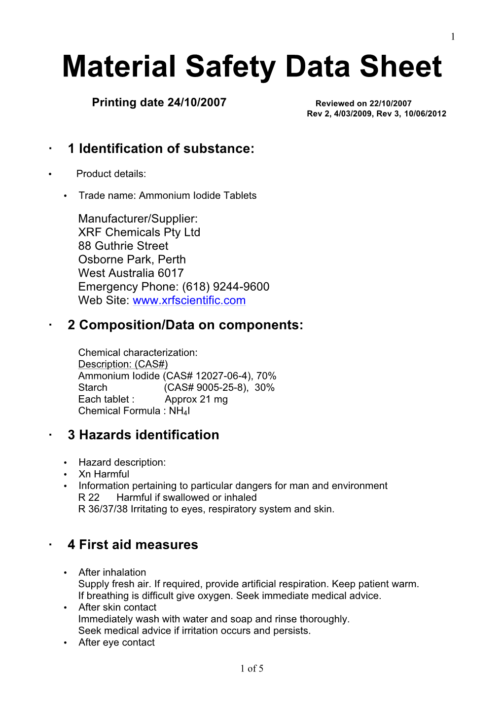 Material Safety Data Sheet