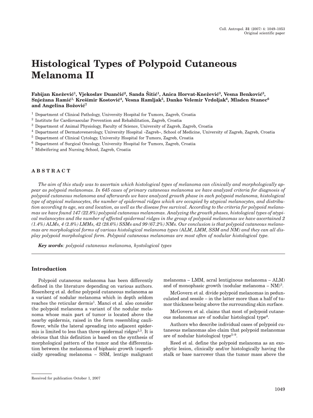 Histological Types of Polypoid Cutaneous Melanoma II