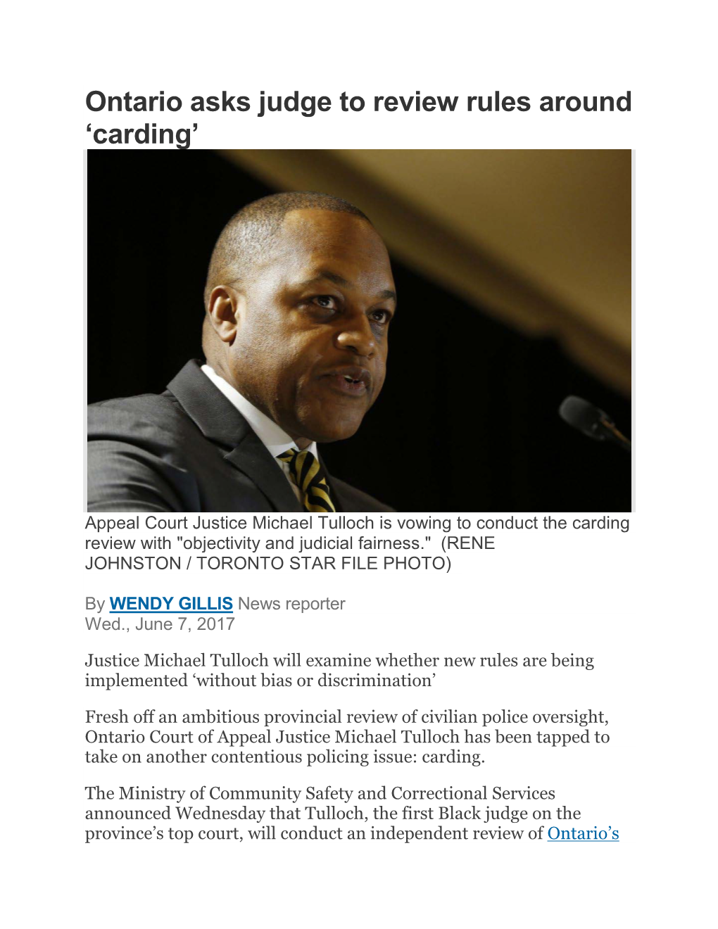 Ontario Asks Judge to Review Rules Around 'Carding'