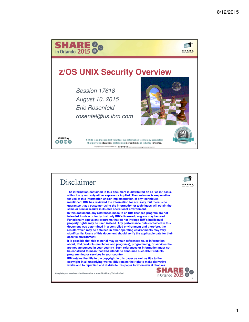 Z/OS UNIX Security Overview Disclaimer