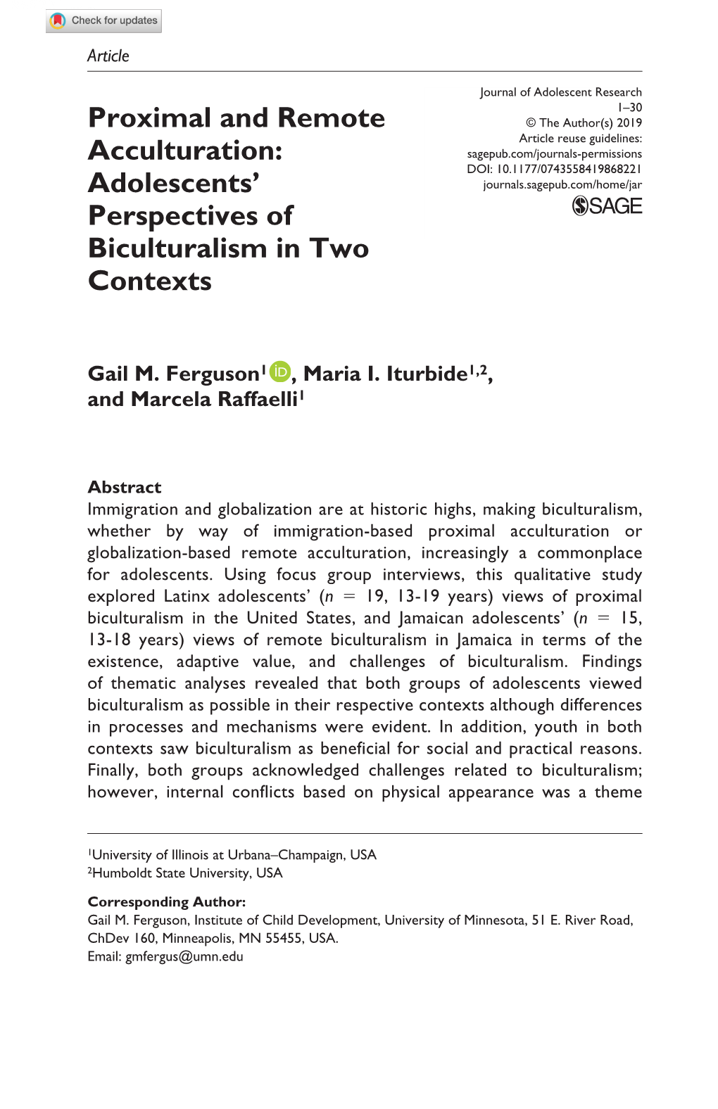 Proximal and Remote Acculturation: Adolescents' Perspectives Of