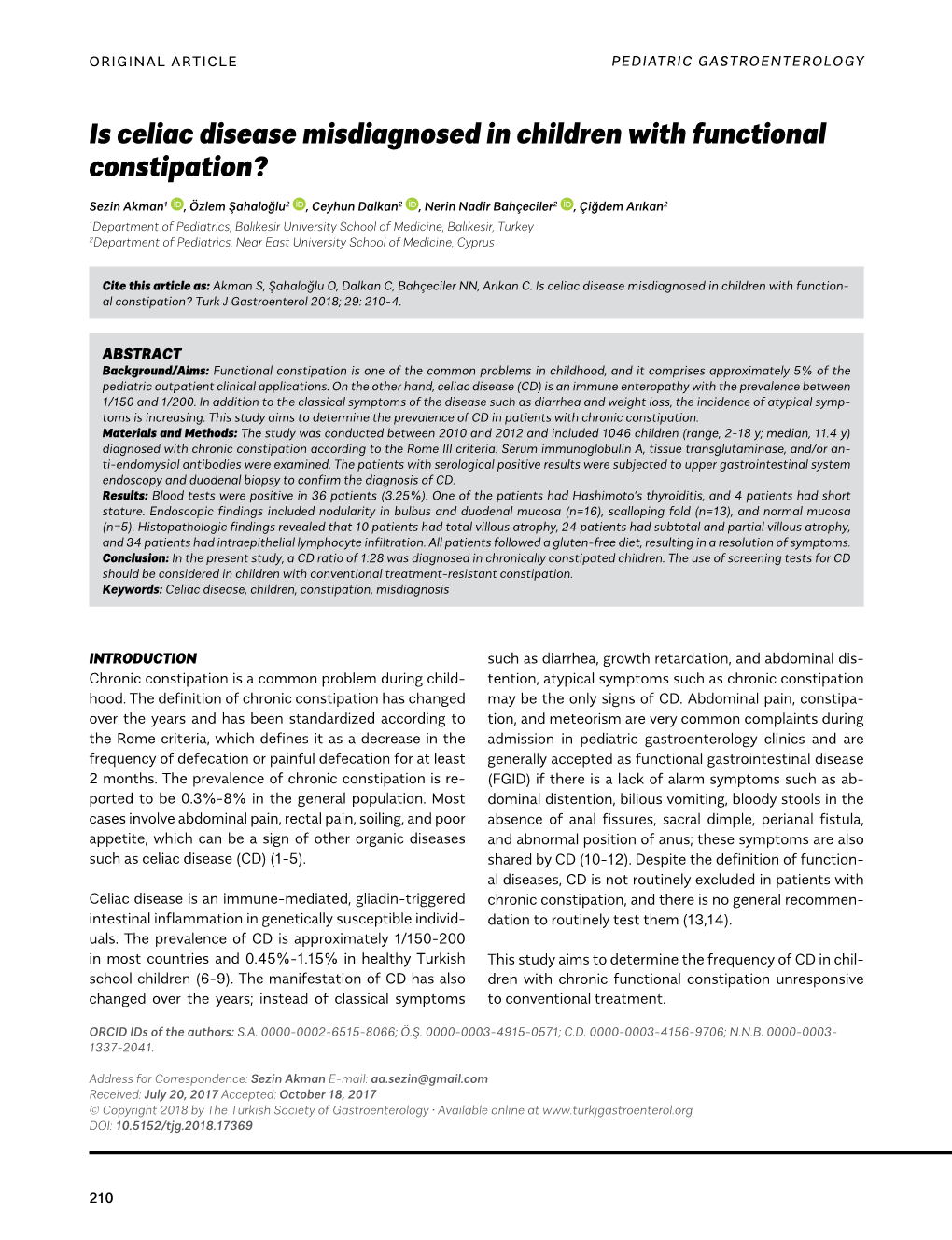 Is Celiac Disease Misdiagnosed in Children with Functional Constipation?