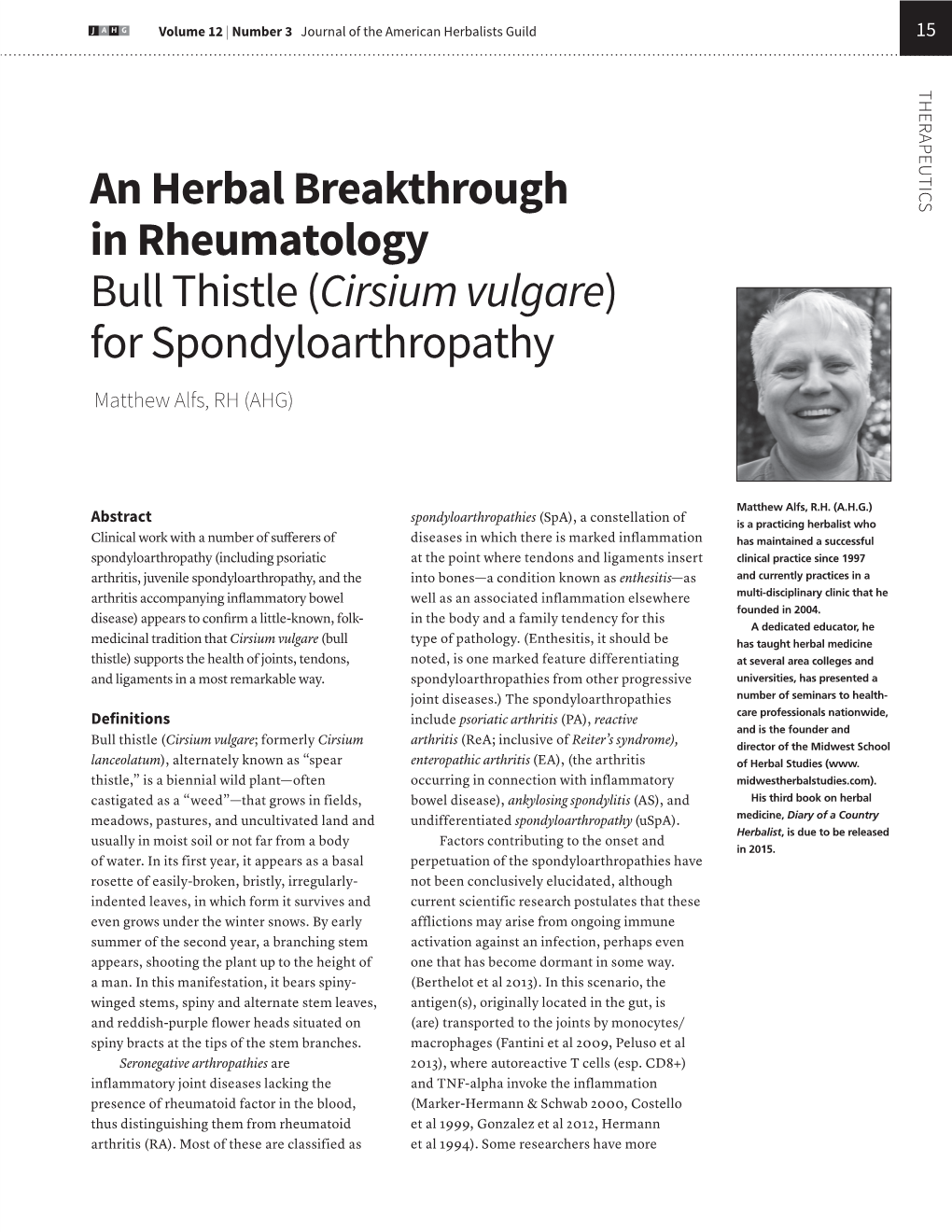 Bull Thistle (Cirsium Vulgare) for Spondyloarthropathy Matthew Alfs, RH (AHG)