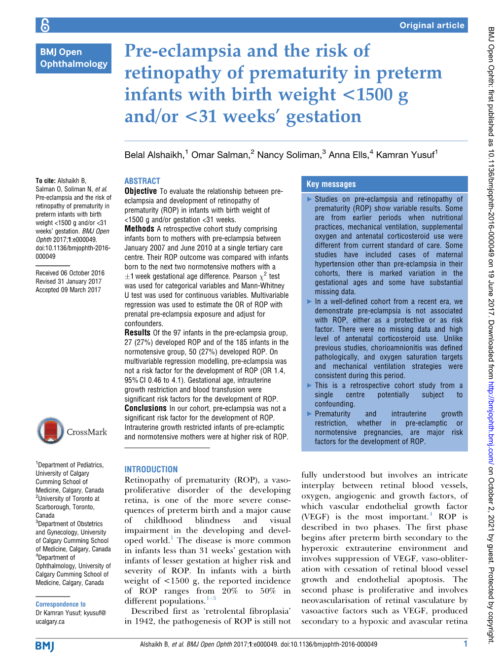 Pre-Eclampsia and the Risk of Retinopathy of Prematurity In