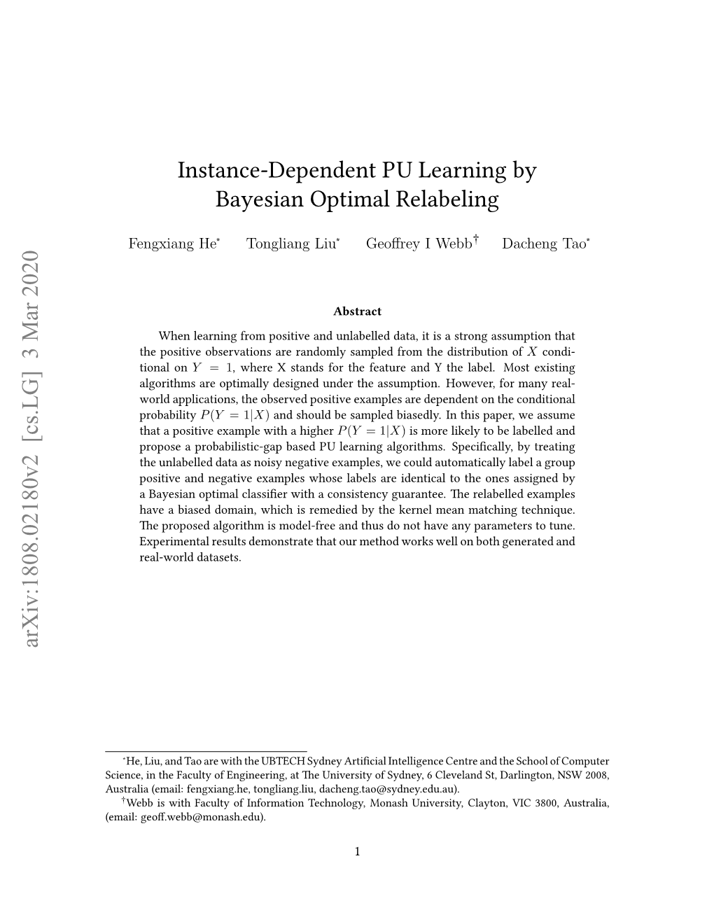 Instance-Dependent PU Learning by Bayesian Optimal Relabeling Arxiv