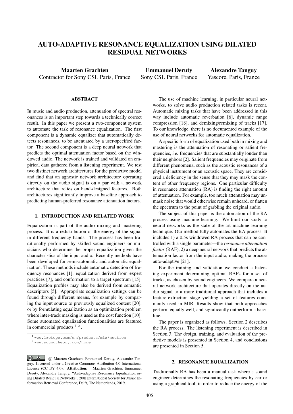 Auto-Adaptive Resonance Equalization Using Dilated Residual Networks