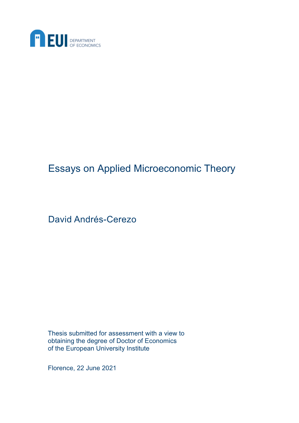 Essays on Applied Microeconomic Theory