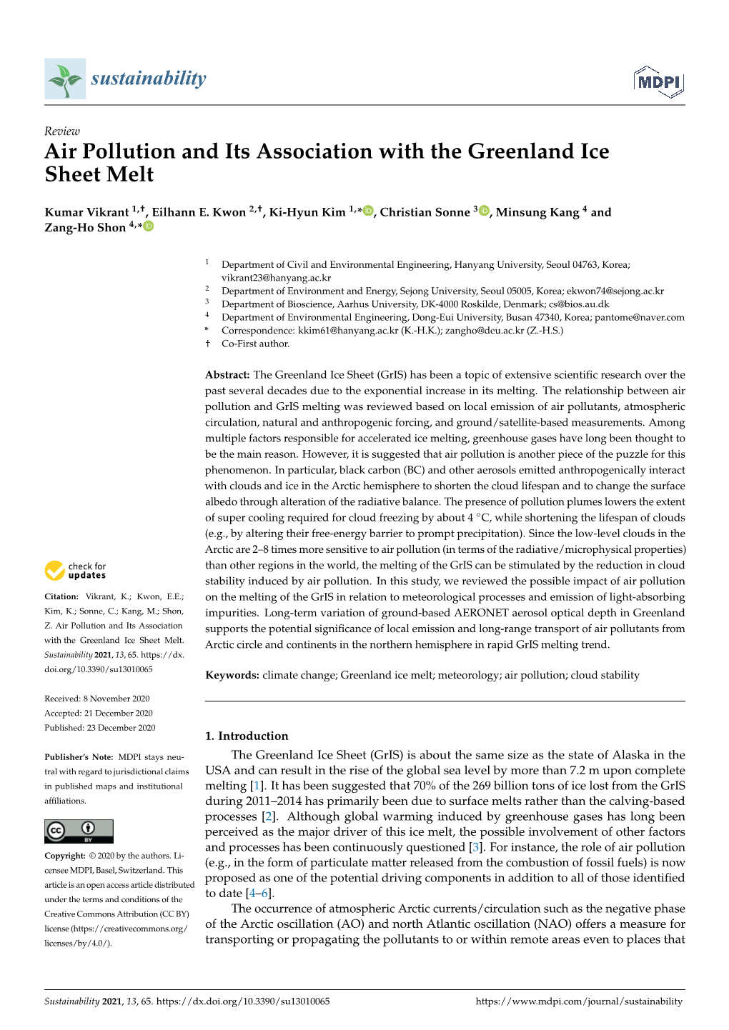 Air Pollution and Its Association with the Greenland Ice Sheet Melt