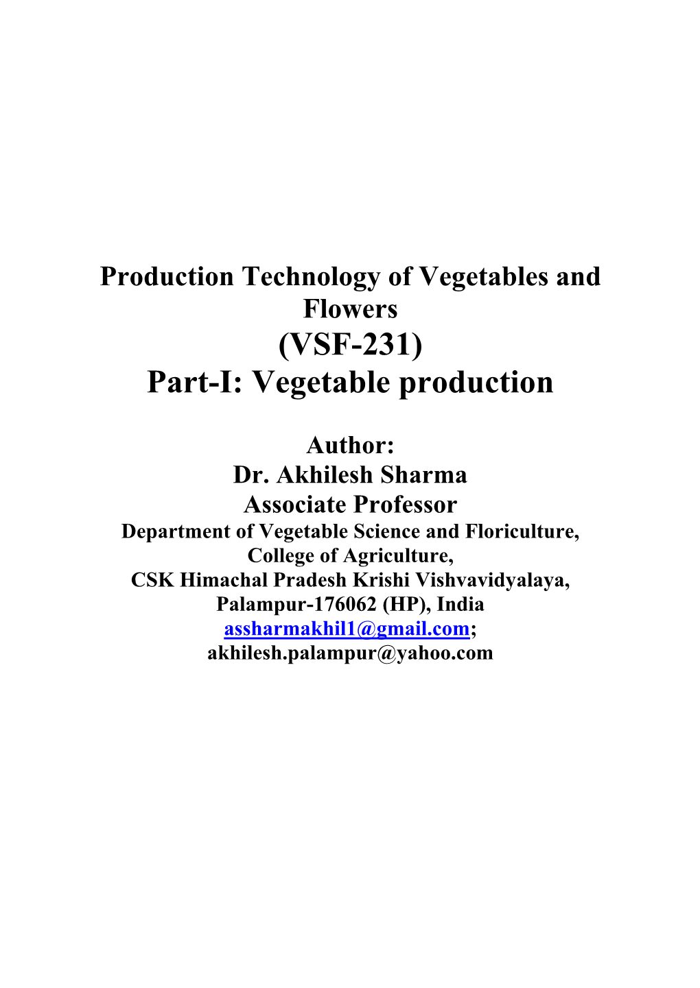 Vegetable Production