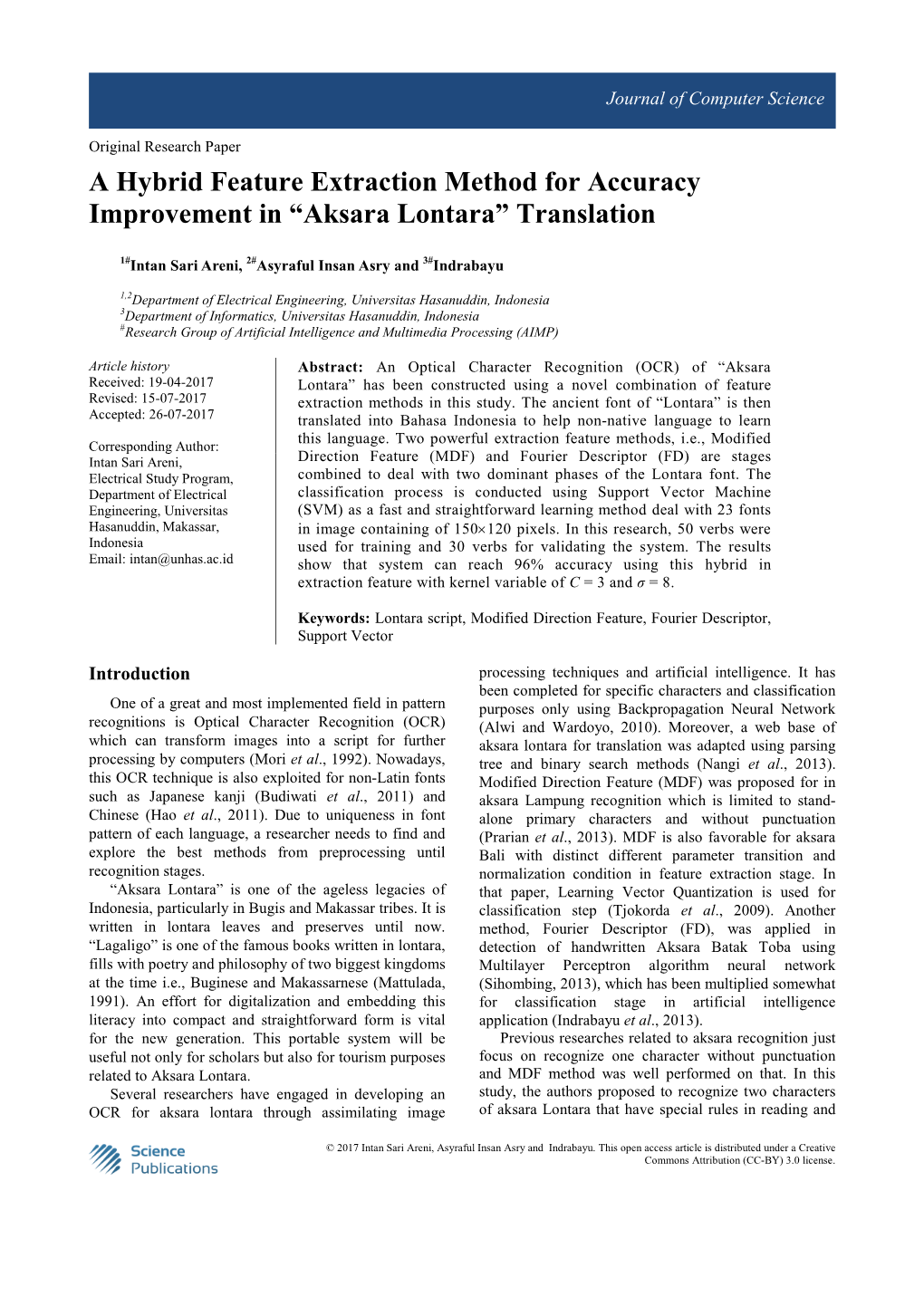 A Hybrid Feature Extraction Method for Accuracy Improvement in “Aksara Lontara” Translation