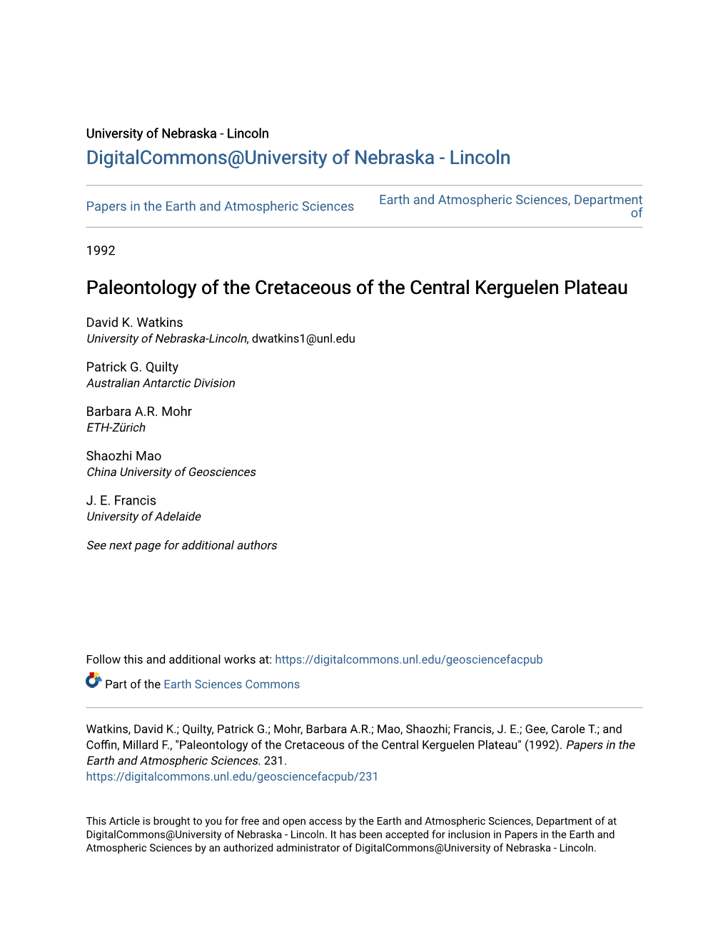 Paleontology of the Cretaceous of the Central Kerguelen Plateau