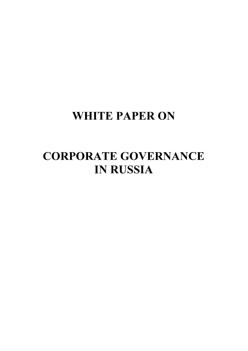 White Paper on Corporate Governance in Russia