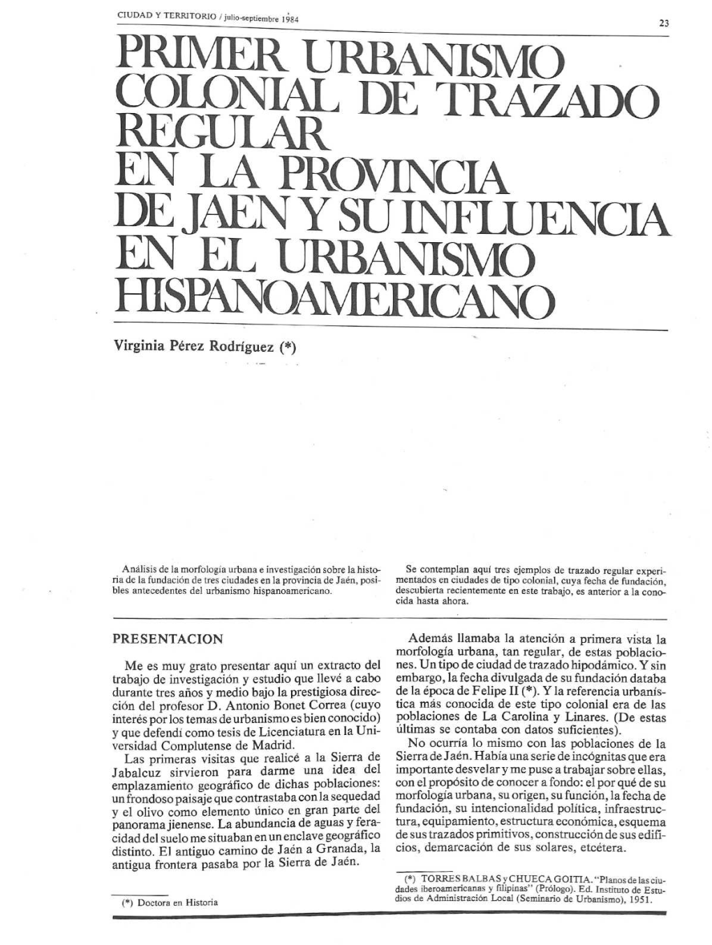 Primer Urbanismo Colonial De Trazado R1:Gli,Ar E\La Provincl& De Jaen