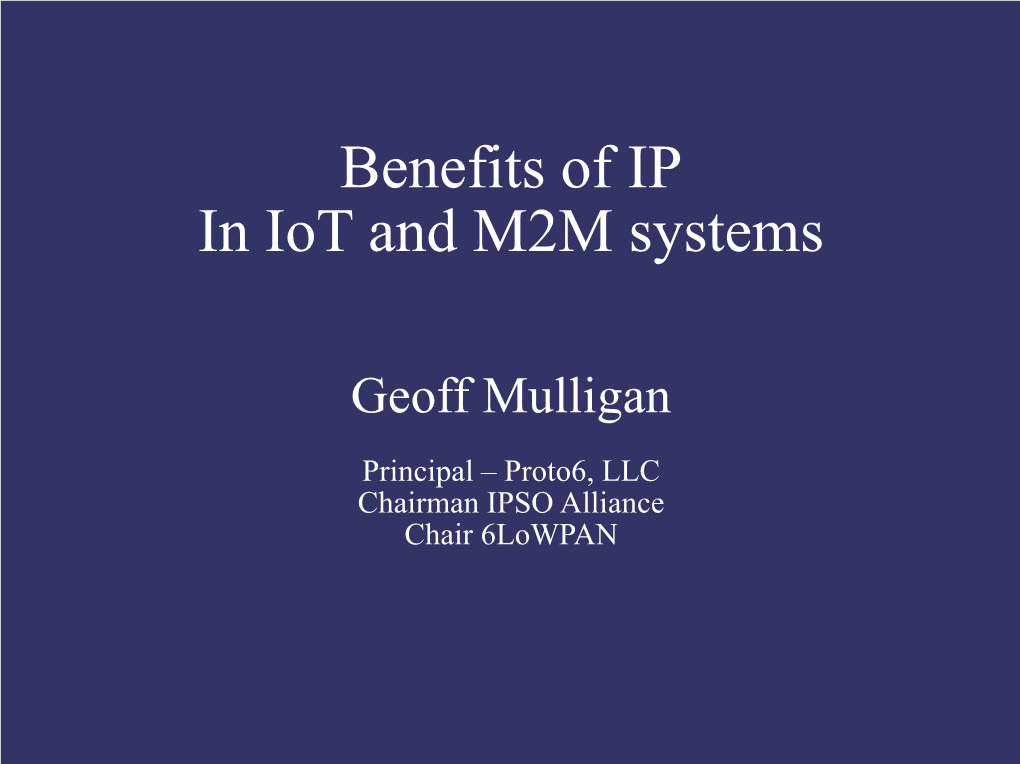 Benefits of IP in Iot and M2M Systems