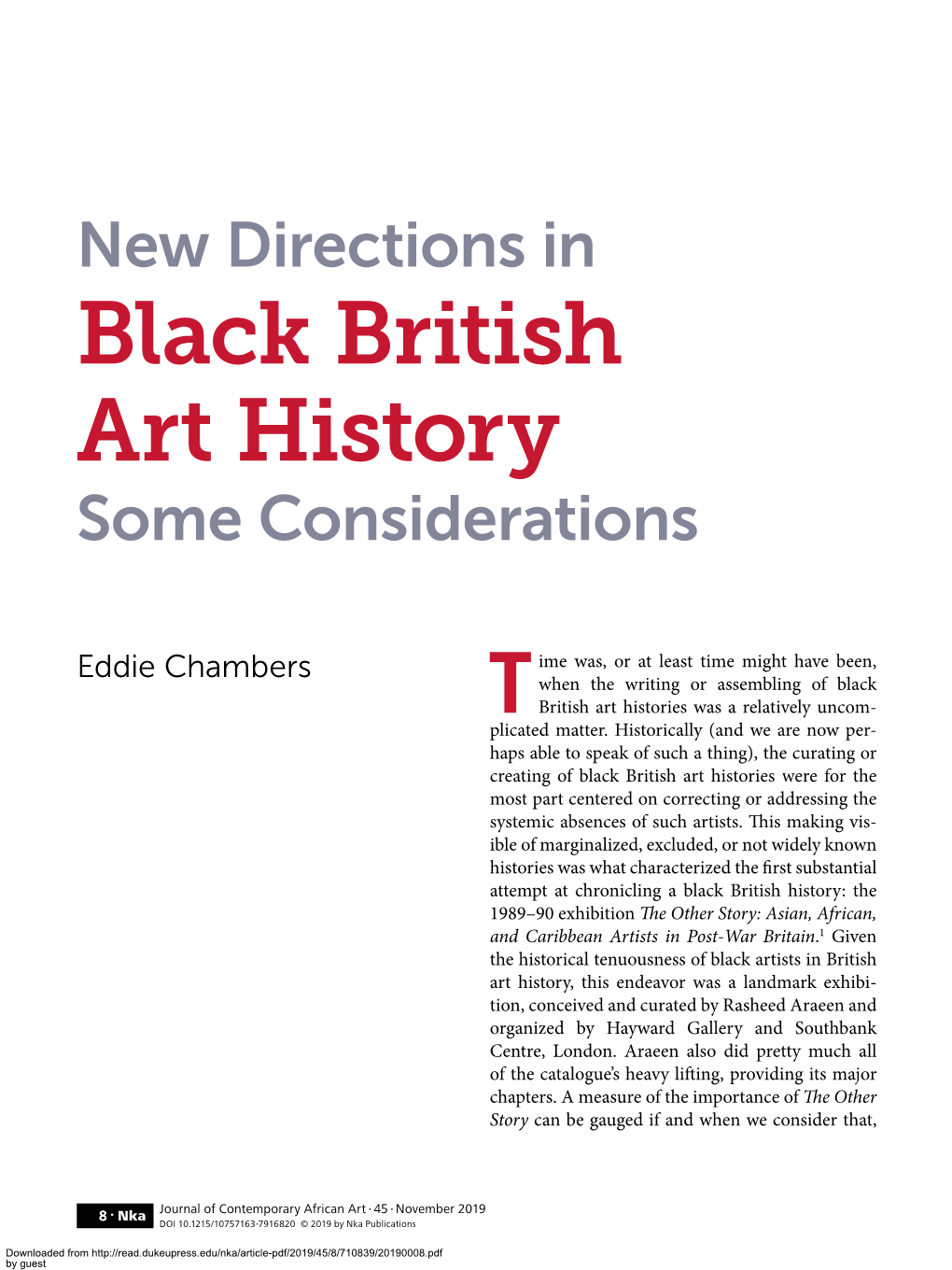 Black British Art History Some Considerations