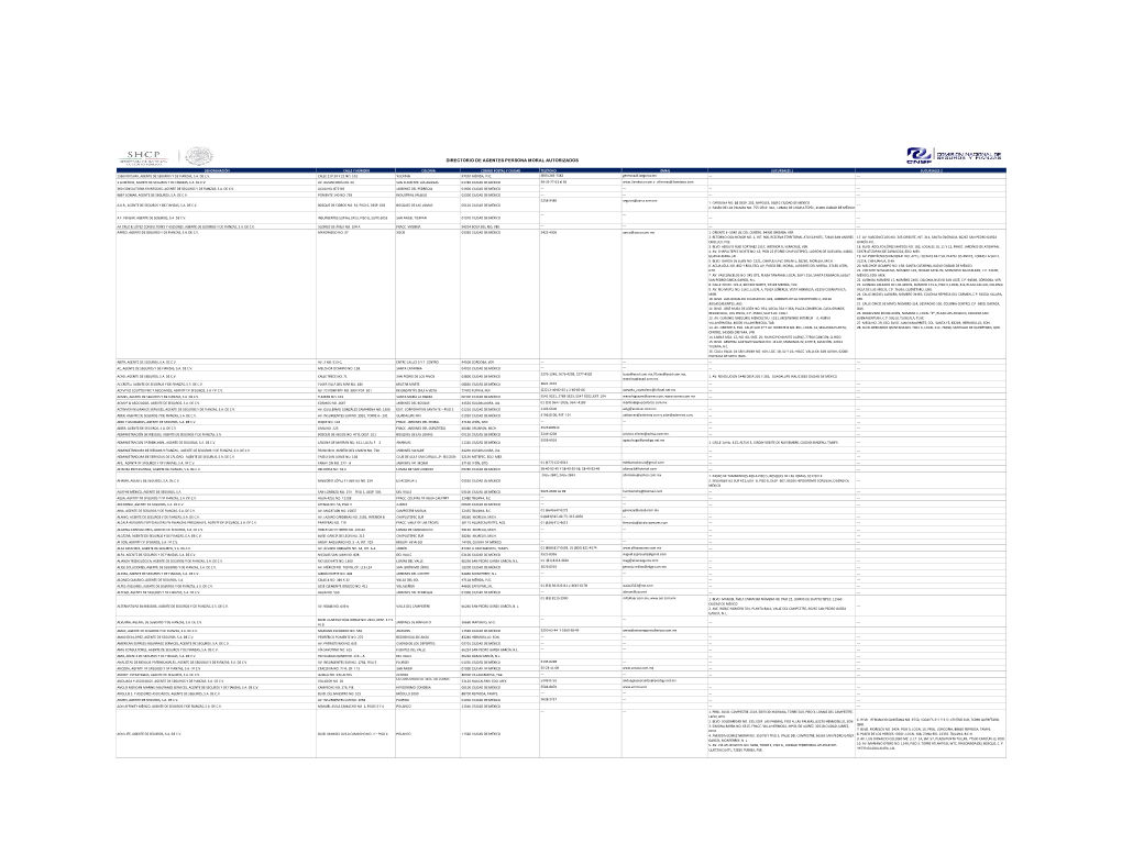 Denominación Calle Y Número Colonia Codigo Postal Y Ciudad Teléfono Email Sucursales 1 Sucursales 2 1Seguros.Mx, Agente De Seguros Y De Fianzas, S.A