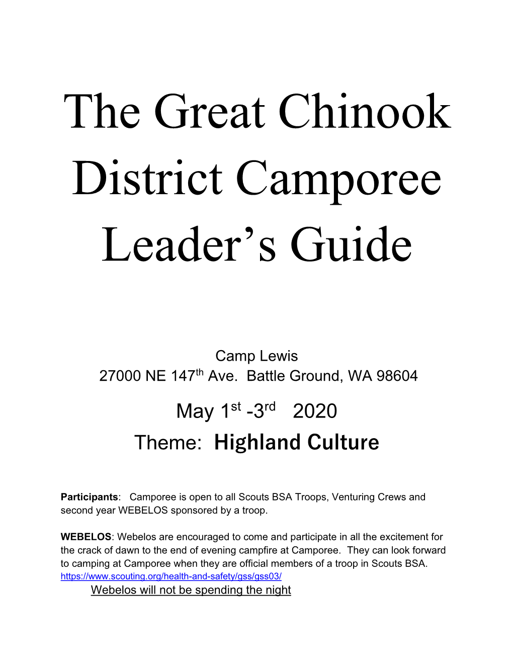 The Great Chinook District Camporee Leader's Guide