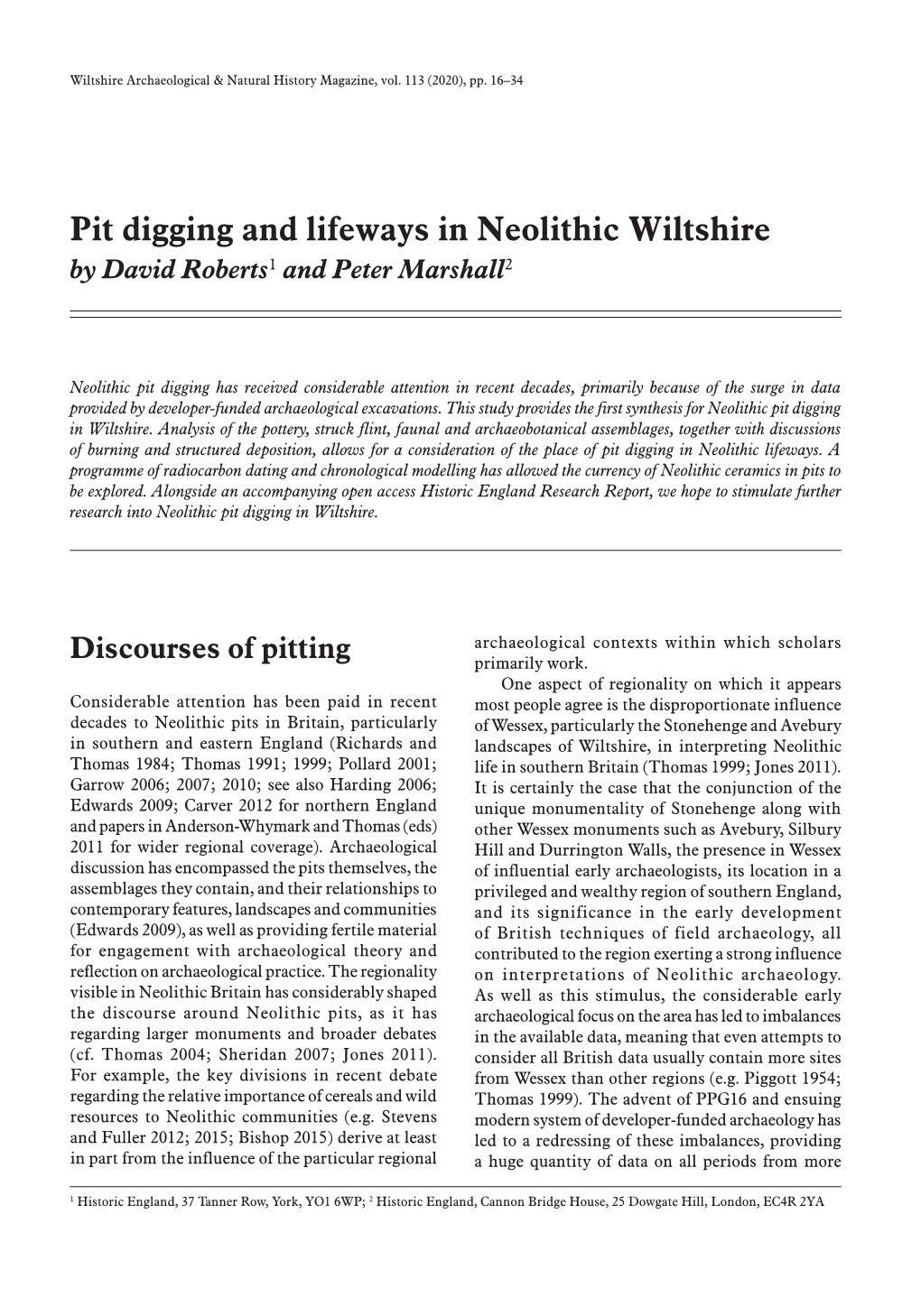 Pit Digging and Lifeways in Neolithic Wiltshire by David Roberts1 and Peter Marshall2