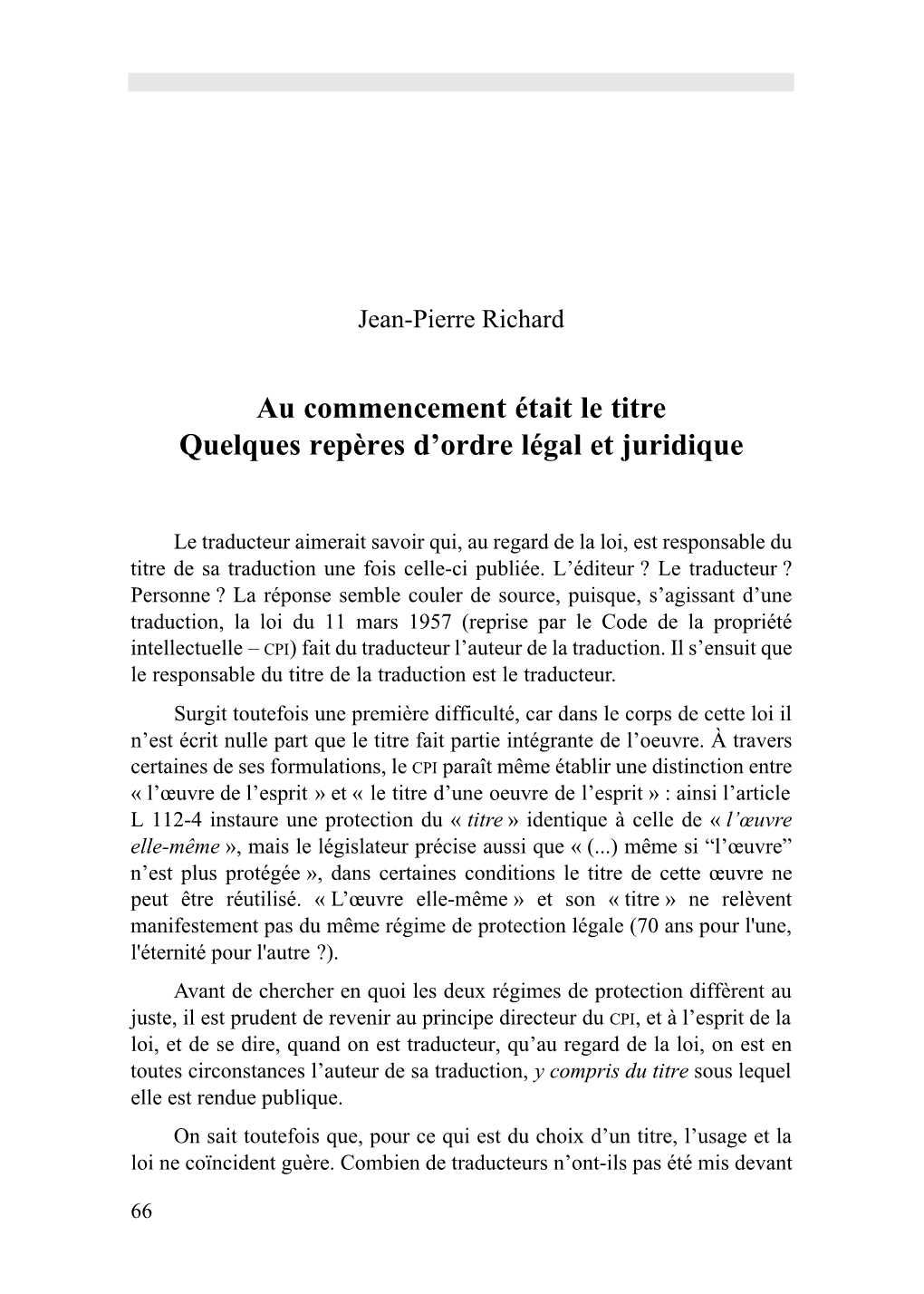 Au Commencement Était Le Titre Quelques Repères D’Ordre Légal Et Juridique