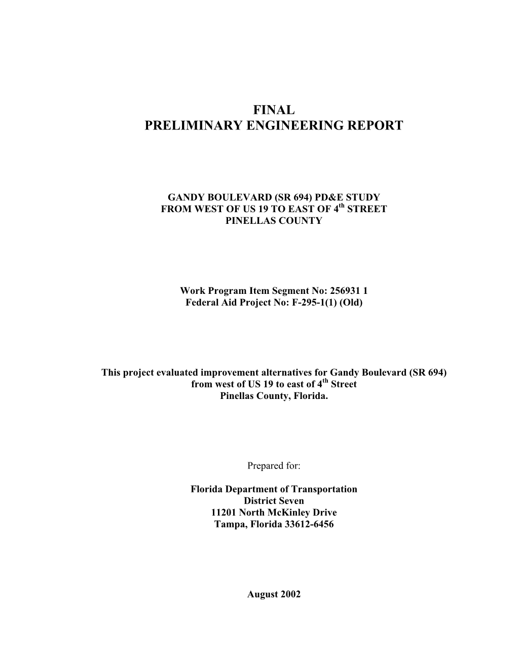 Final Preliminary Engineering Report
