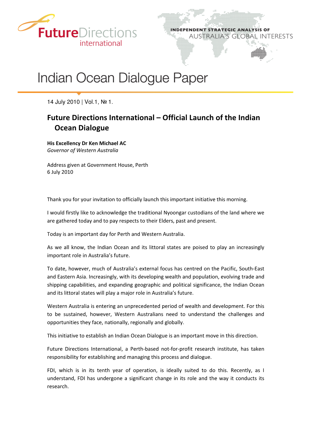 Official Launch of the Indian Ocean Dialogue