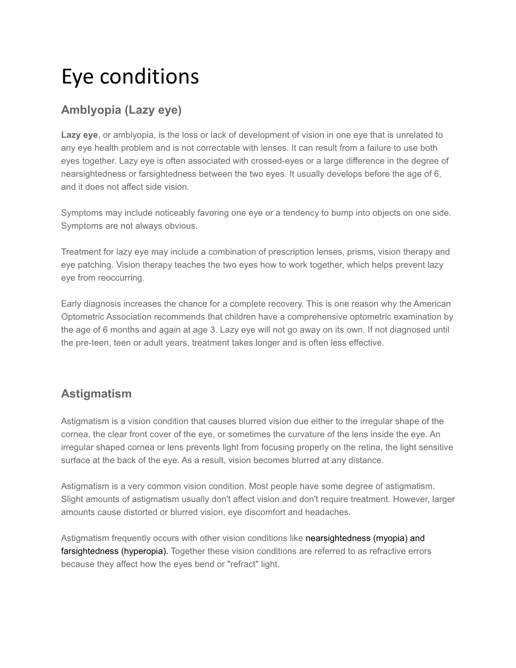 Eye Conditions