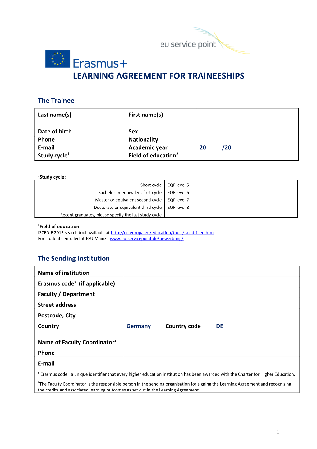 Learning Agreement for Traineeships s2
