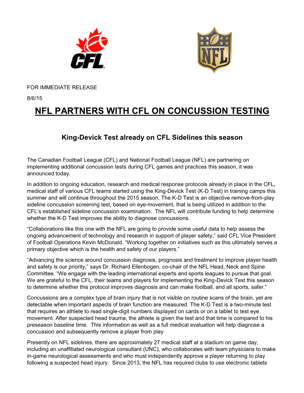 Nfl Partners with Cfl on Concussion Testing