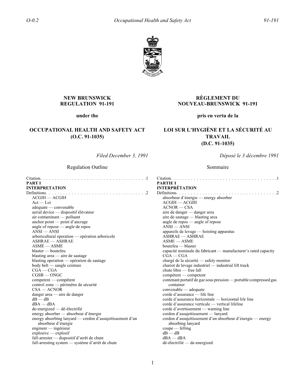 NEW BRUNSWICK REGULATION 91-191 Under the RÈGLEMENT DU