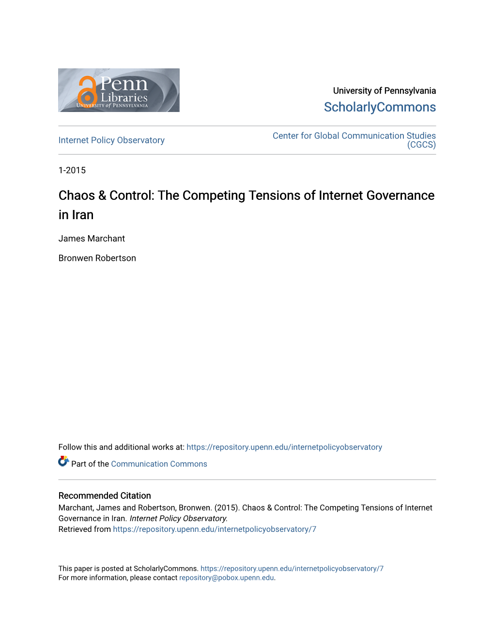 The Competing Tensions of Internet Governance in Iran