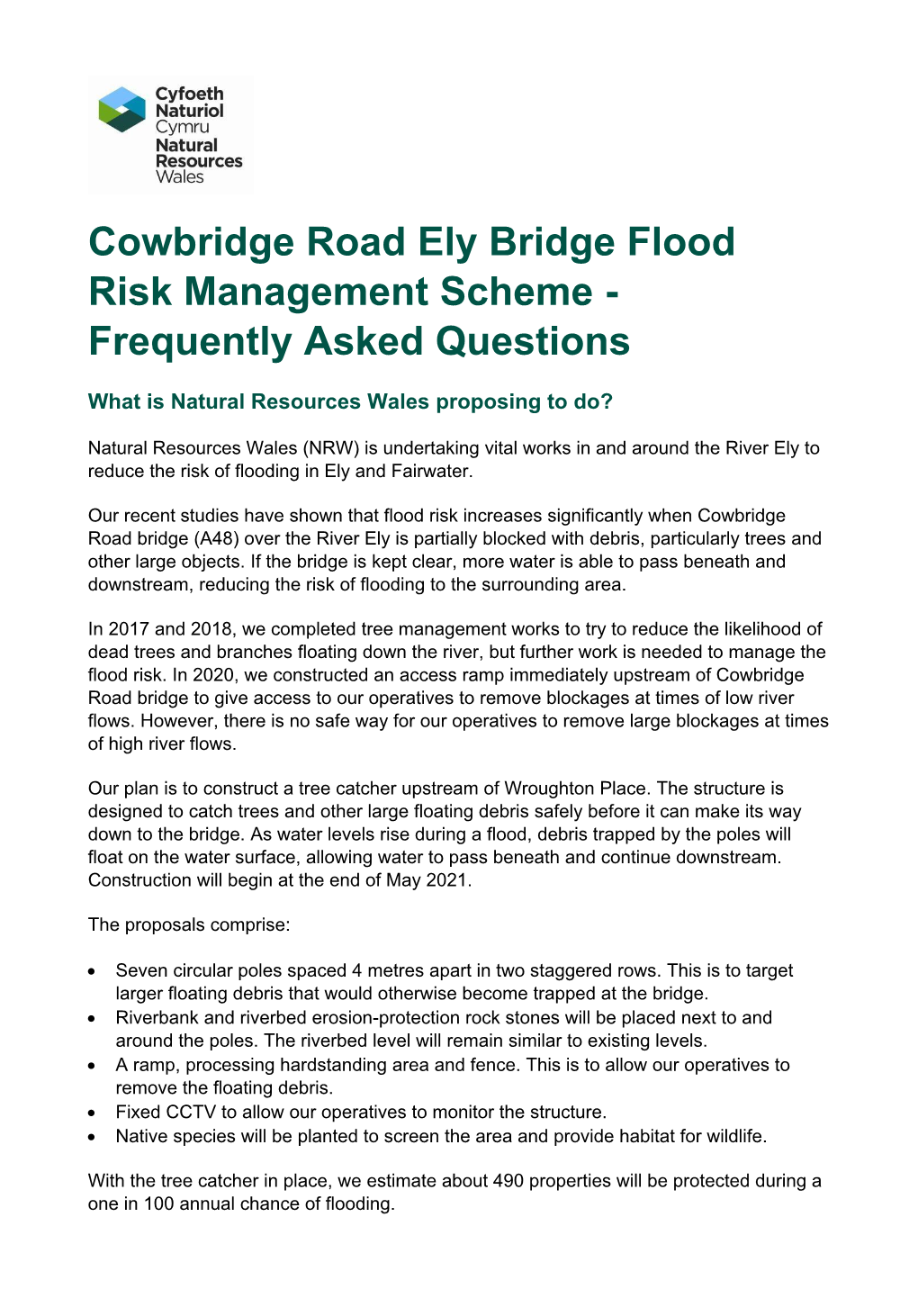 Cowbridge Road Ely Bridge Flood Risk Management Scheme - Frequently Asked Questions