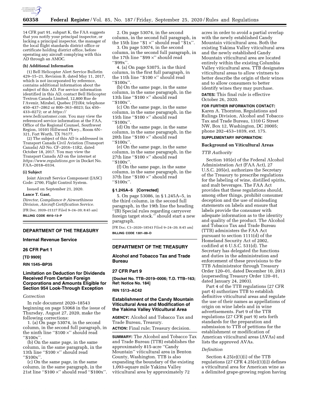 Federal Register/Vol. 85, No. 187/Friday, September 25, 2020