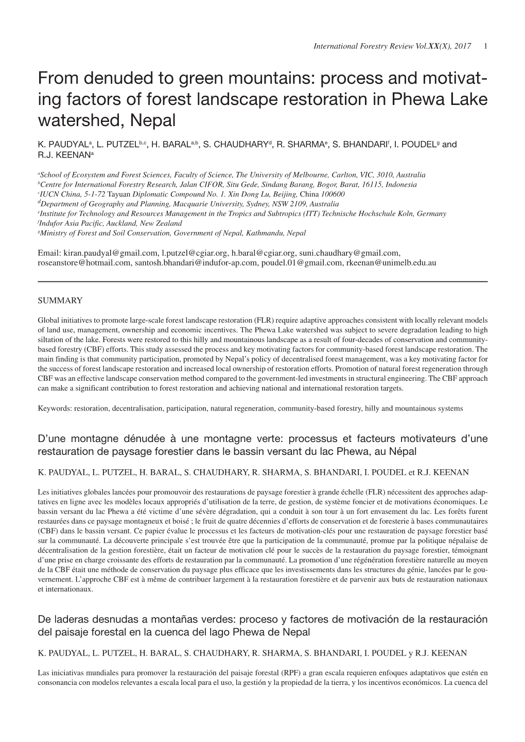 Ing Factors of Forest Landscape Restoration in Phewa Lake Watershed, Nepal