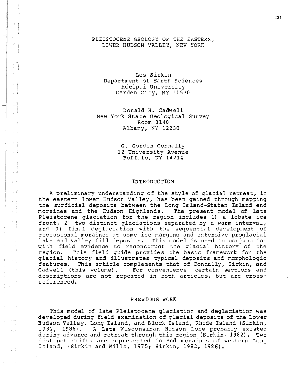 Pleistocene Geology of the Eastern , Lower Hudson Valley, New York