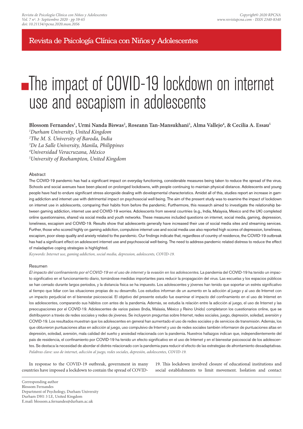 The Impact of COVID-19 Lockdown on Internet Use and Escapism in Adolescents