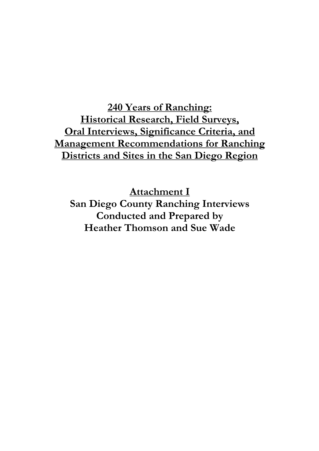 240 Years of Ranching: Historical Research, Field Surveys, Oral Interviews, Significance Criteria, and Management Recommendation