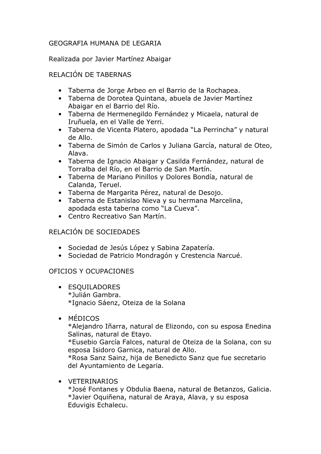 GEOGRAFIA HUMANA DE LEGARIA Realizada Por Javier Martínez