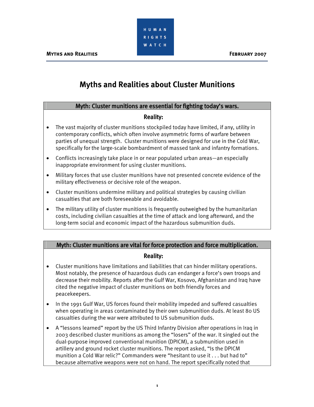 Myths and Realities About Cluster Munitions