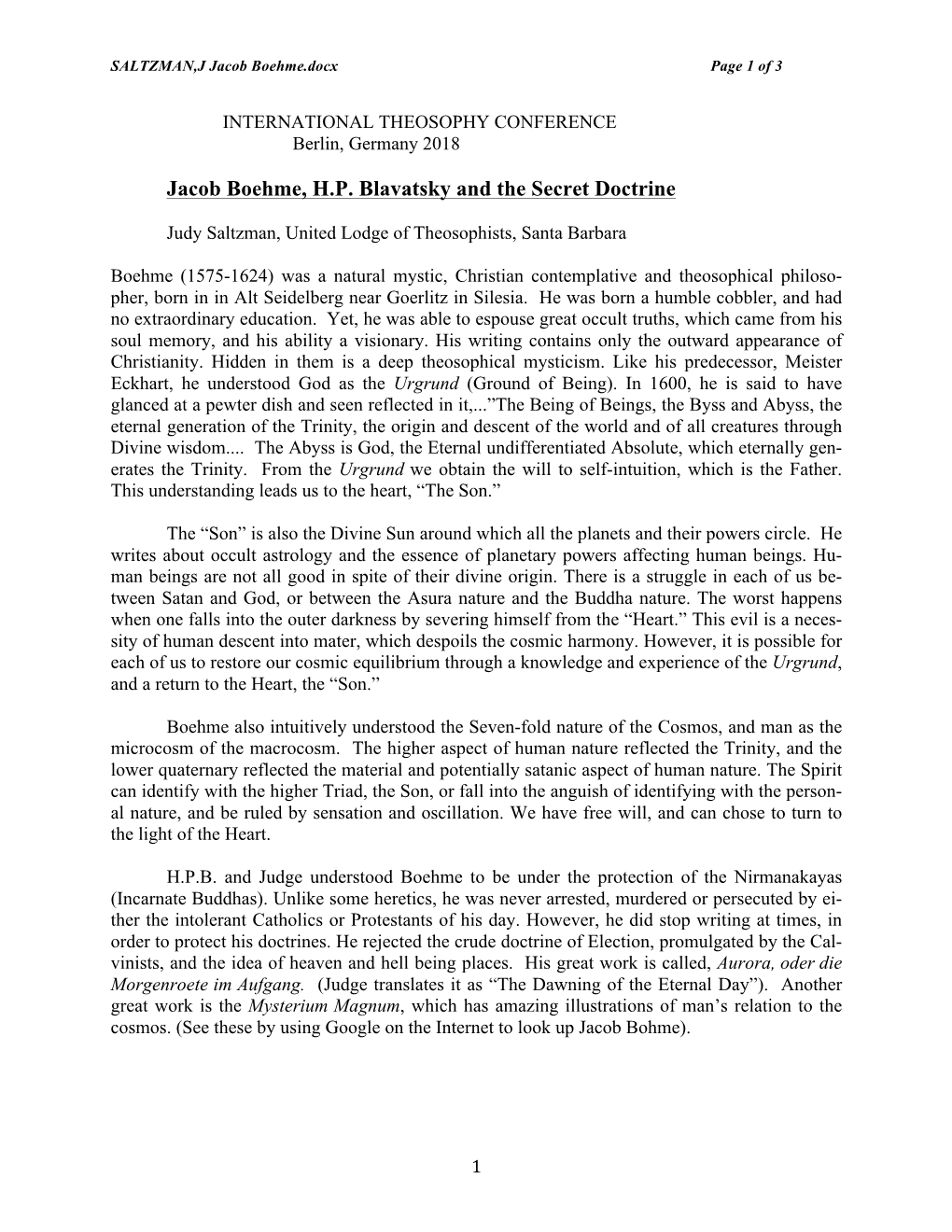 SALTZMAN,J Jacob Boehme.Docx Page 1 of 3